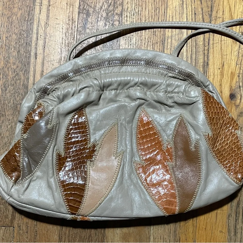 7 Seven Handbags By Dimitri Leaf Clutch Vintage Purse Mobwife Party 80s Neutral